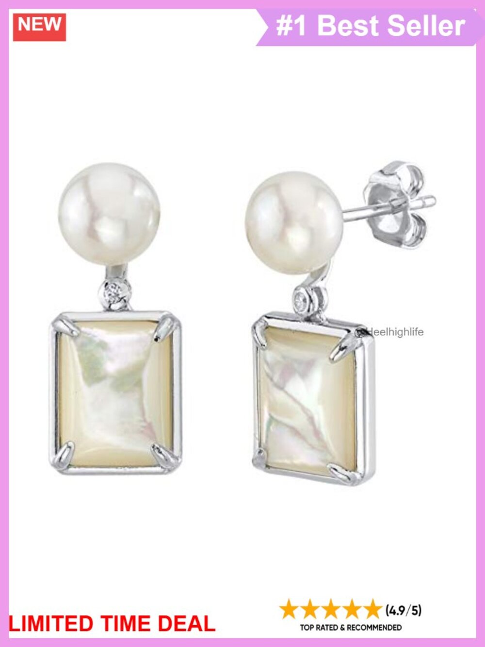 Sterling Silver Freshwater Pearl Drop Dangle Earrings Mother of Pearl